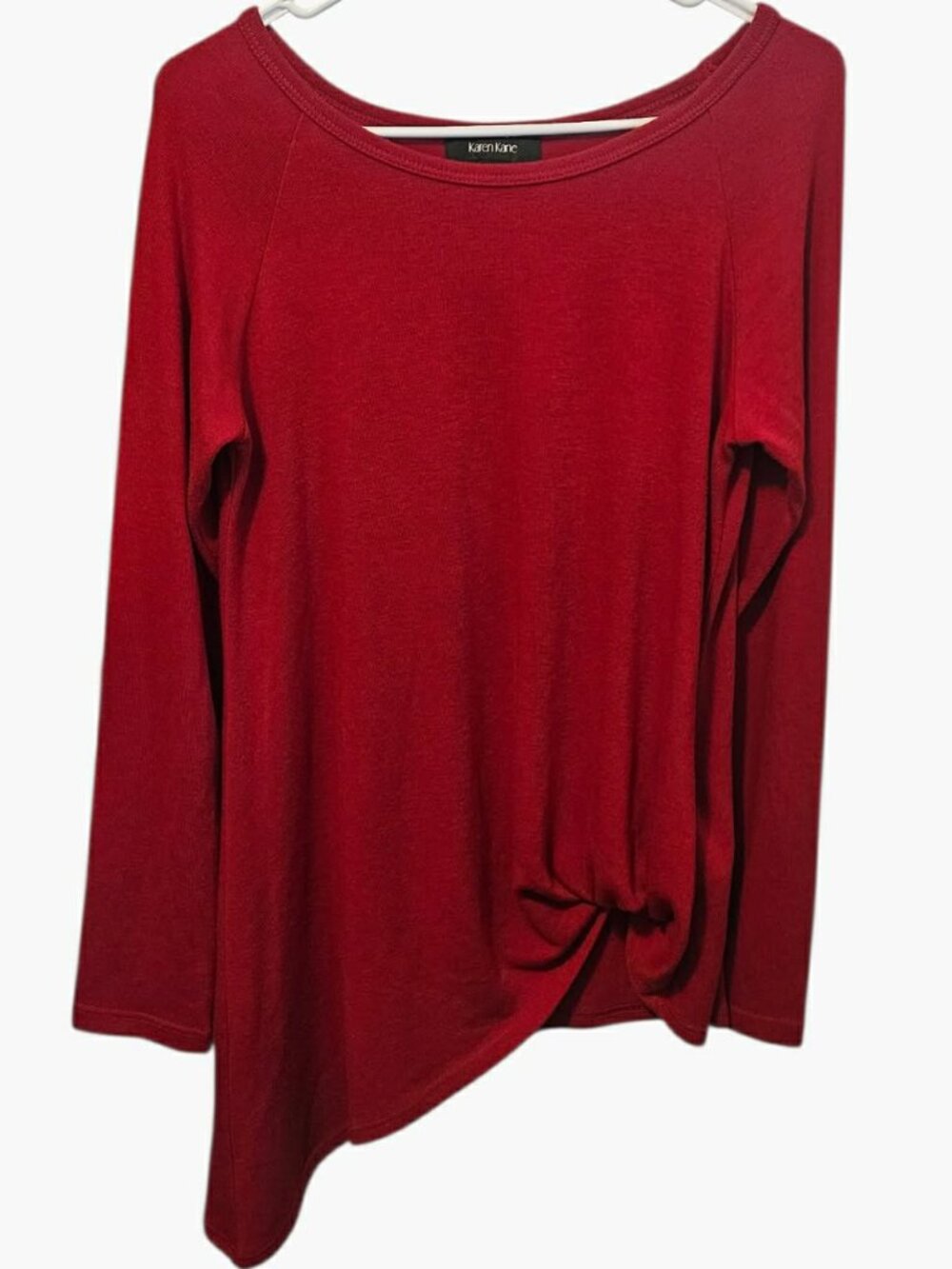 Karen Kane Size M Red Crew Neckline Long Sleeve Tunic Top Side Knot Detailed